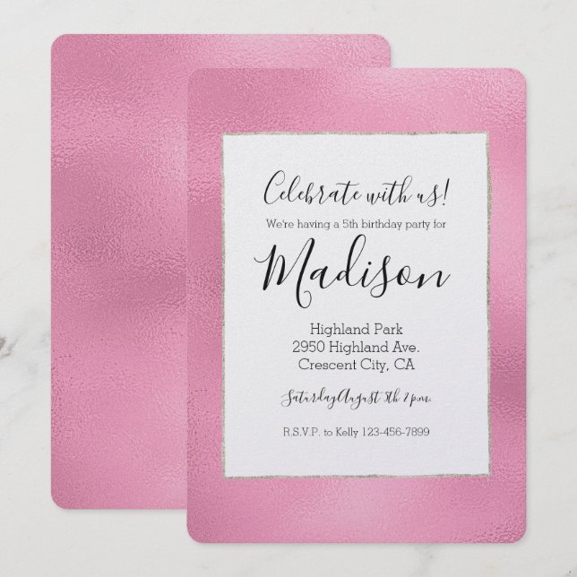 Invitation Glam Pink Ombre Anniversaire (Devant / Derrière)