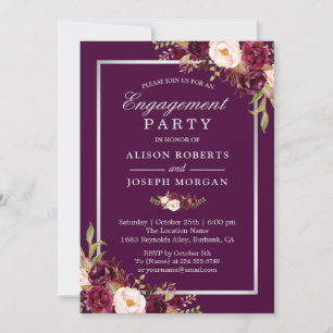 Invitation Glam Plum Purple Floral Mariage