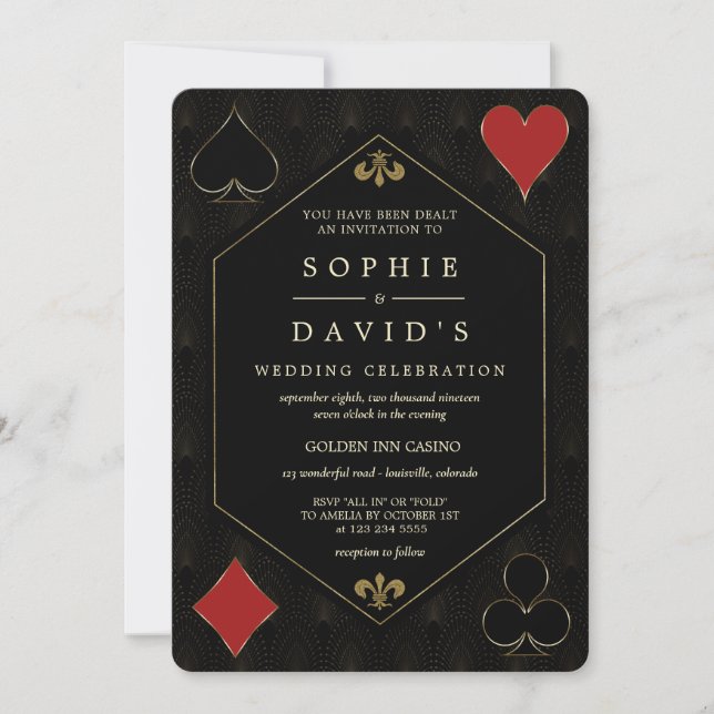 Invitation Glam QR Code Art Déco Gatsby Casino Poker Mariage (Devant)