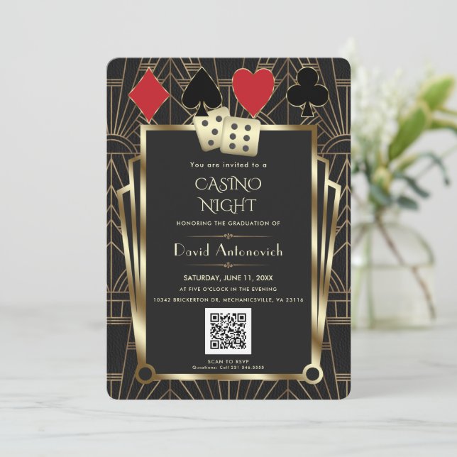 Invitation Glam QR Code Las Vegas Casino Graduation de nuit (Debout devant)