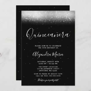 Invitation Glam Quinceañera noir et blanc