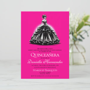 Invitation Glam Quinceañera noir et rose