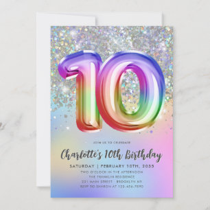 Invitation Glam Rainbow Parties scintillant Foil Balloon 10e 