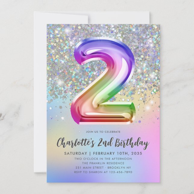 Invitation Glam Rainbow Parties scintillant Foil Pastel Girl  (Devant)