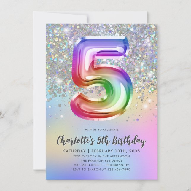 Invitation Glam Rainbow Parties scintillant Foil Pastel Girl  (Devant)
