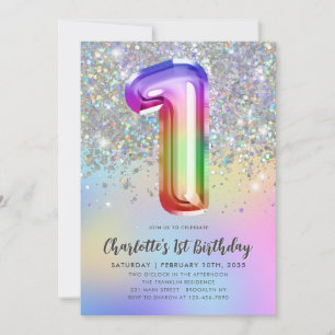 Invitation Glam Rainbow Parties scintillant Foil Pastel Girl 