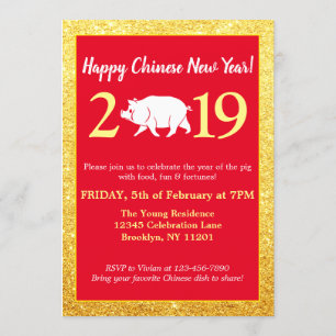 Invitation Glam Red Gold Parties scintillant Chinois Nouvel A