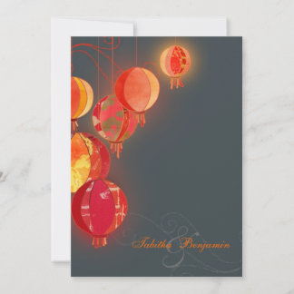 Invitation Glam Red Lanternes Mariage gris charbon