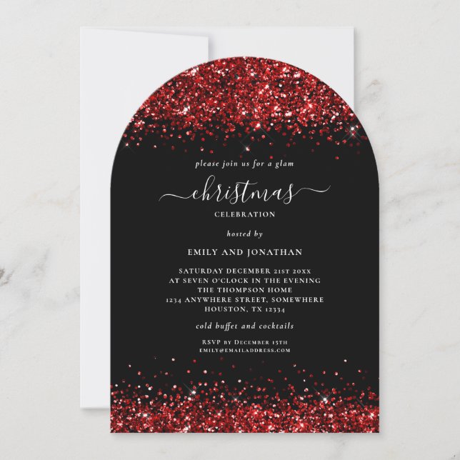 Invitation Glam Red Parties scintillant Noël Party Black Arch (Devant)
