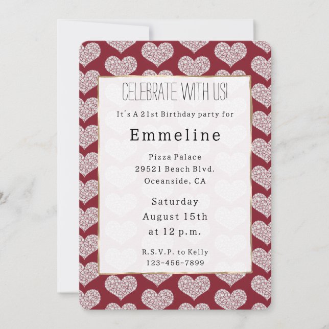 Invitation Glam Red White Hearts (Devant)