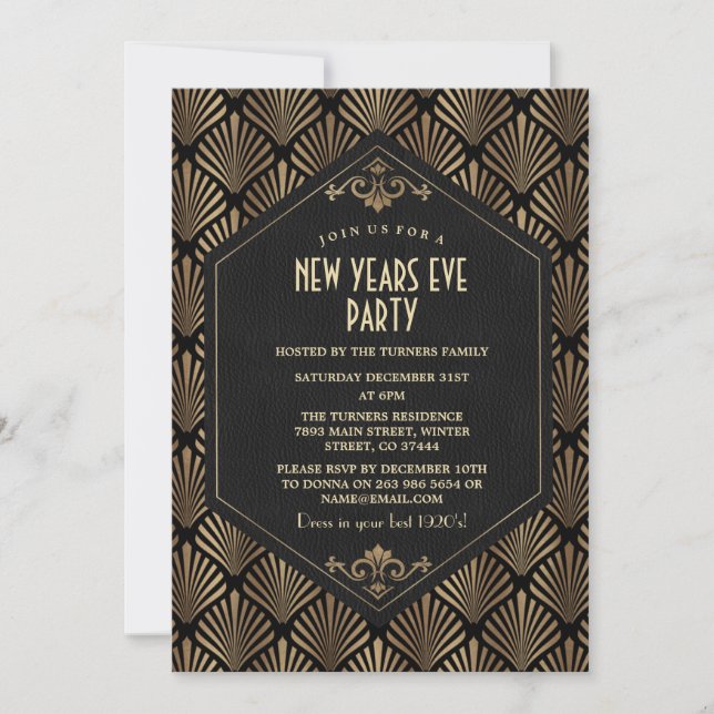 Invitation Glam Roaring 20's Gold Great Gatsby le réveillon d (Devant)