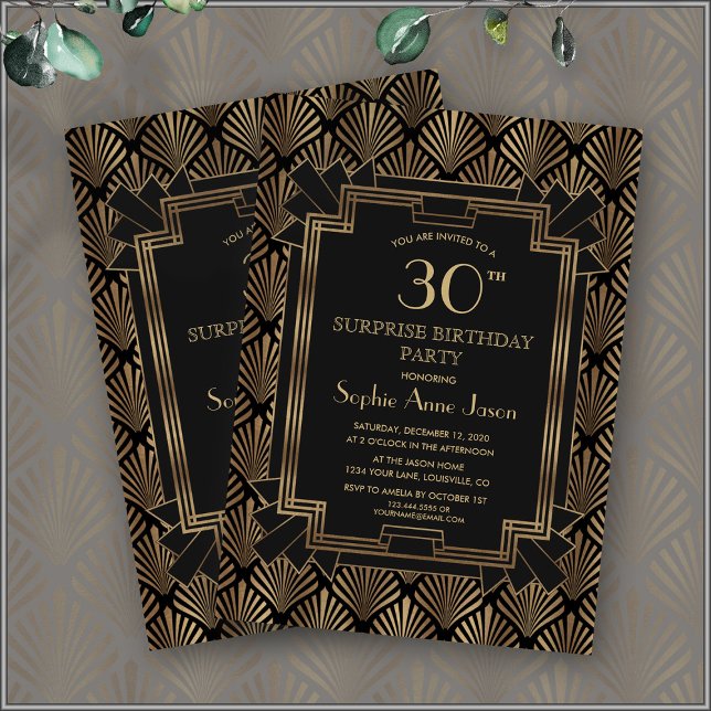 Invitation Glam Roaring 20's Great Gatsby Art Déco Anniversai (30th birthday Art Deco invitation elegant, trendy roaring 20s)