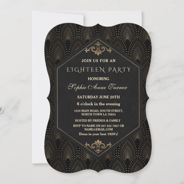 Invitation Glam Roaring 20s Great Gatsby Art Deco Eighteen  (Devant)