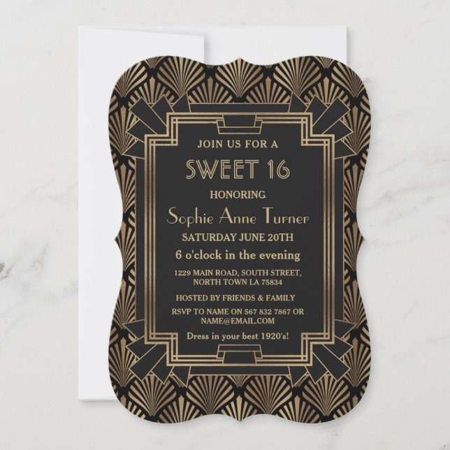 Invitation Glam Roaring 20's Great Gatsby Art Déco SWEET 16 (Devant)