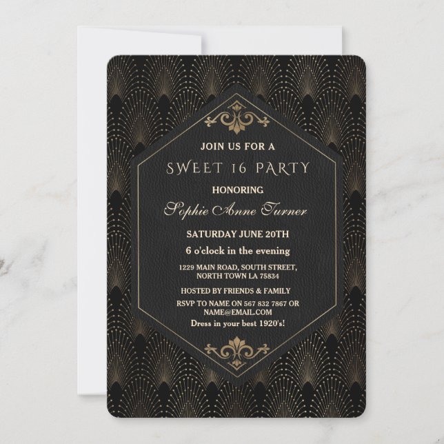 Invitation Glam Roaring 20s Great Gatsby Art Déco Sweet 16 (Devant)