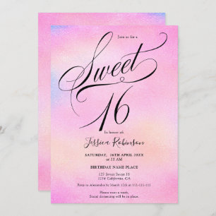 Invitation Glam rose arc-en-ciel holographique script chic Sw