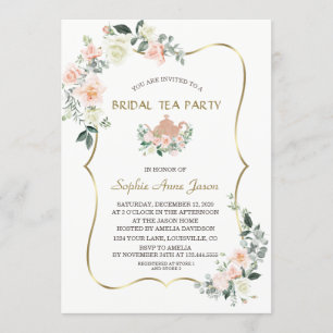 Invitation Glam Rose Blanc Floral Gold Frame Tea Party