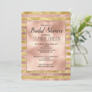 Invitation Glam Rose et Gold Glitzy Stripes Fête des mariées