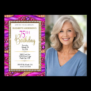 Invitation Glam Rose Gold Bijou Strata 75e Anniversaire Photo