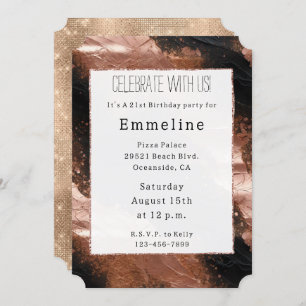 Invitation Glam Rose Gold Black Champagne Glitzy Sparky