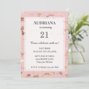 Invitation Glam Rose Gold Blush Abstrait Anniversaire