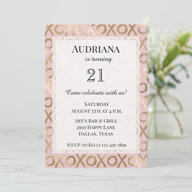Invitation Glam Rose Gold Blush XOXO Anniversaire (Debout devant)