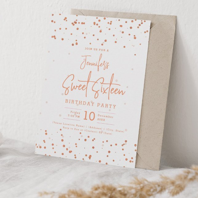 Invitation Glam Rose Gold Faux Foil Dots Sweet 16 Party (Glam Rose Gold Faux Foil Dots Sweet 16 Party Invitation)