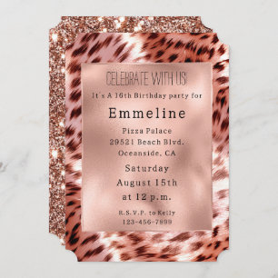 Invitation Glam Rose Gold Fur Leopard