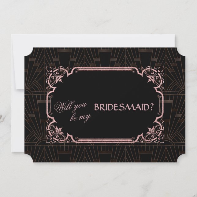 Invitation Glam Rose Gold Gatsby Faites Moi Demoiselle d'Honn (Devant)
