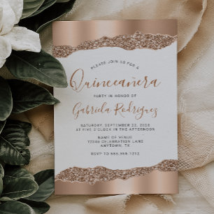 Invitation Glam Rose Gold Paillettes Glitter Quinceañera