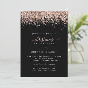 Invitation Glam Rose Gold Parties scintillant Noël Fête Black