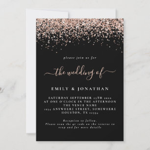 Invitation Glam Rose Gold Parties scintillant QR Code Mariage