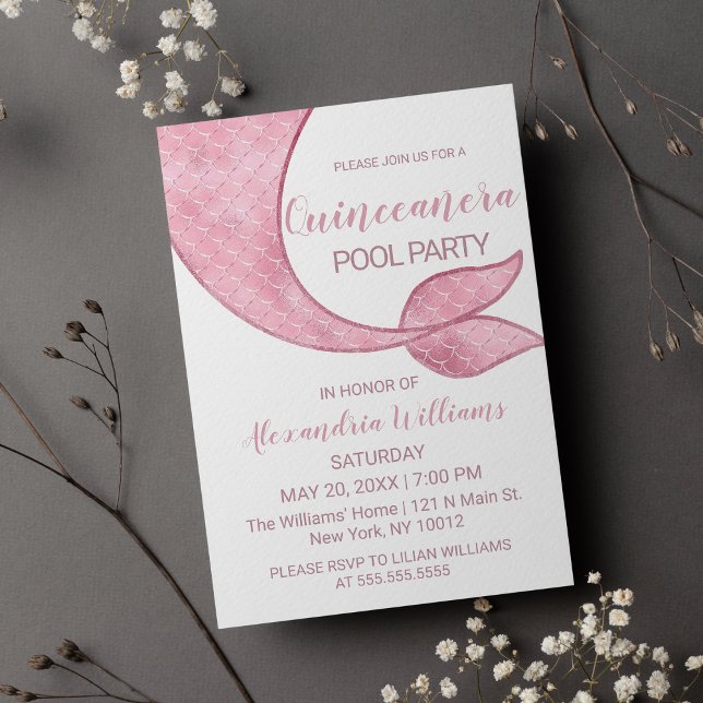 Invitation Glam Rose Gold Rose Mermaid Queue Quinceañera (Glam Rose Gold Pink Mermaid Tail Quinceañera Invitation )