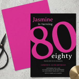 Invitation Glam Rose Noir Tournant 80 Quatre-Vingtième Annive