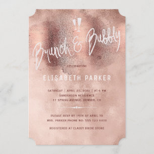 Invitation Glam rose or parties scintillant typographie brunc