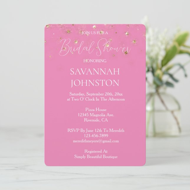 Invitation Glam rose Parties scintillant or Confetti douche n (Debout devant)