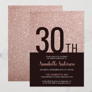 Invitation Glam rose rose rose rose or étincelle 30e annivers