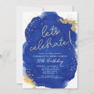 Invitation Glam Royal Blue Gold Parties scintillant Encre d'a
