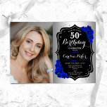 Invitation Glam Silver Black Royal Blue Photo 50e anniversair<br><div class="desc">Elégante invitation au 50e anniversaire fleurie féminine avec votre photo. Design de glam avec faux argent. Comprend des roses bleus royaux, des caractères de script et des confettis. Parfait pour une fête anniversaire adulte élégante. Personnalisez avec vos propres détails. Peut être customisé pour n'importe quel âge ! Invitations Zazzle imprimées...</div>