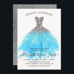 Invitation Glam Silver Blue Sparkle robe sucré 16e anniversai<br><div class="desc">Glam moderne Silver Light Bébé Bleu Parties scintillant étincelante Aquarelle Robe douce 16e anniversaire Invitation</div>