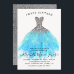 Invitation Glam Silver Blue Sparkle robe sucré 16e anniversai<br><div class="desc">Glam moderne Silver Light Bébé Bleu Parties scintillant étincelante Aquarelle Robe douce 16e anniversaire Invitation</div>