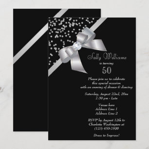 Invitation Glam Silver Confetti & Jewel Bow 50e anniversaire