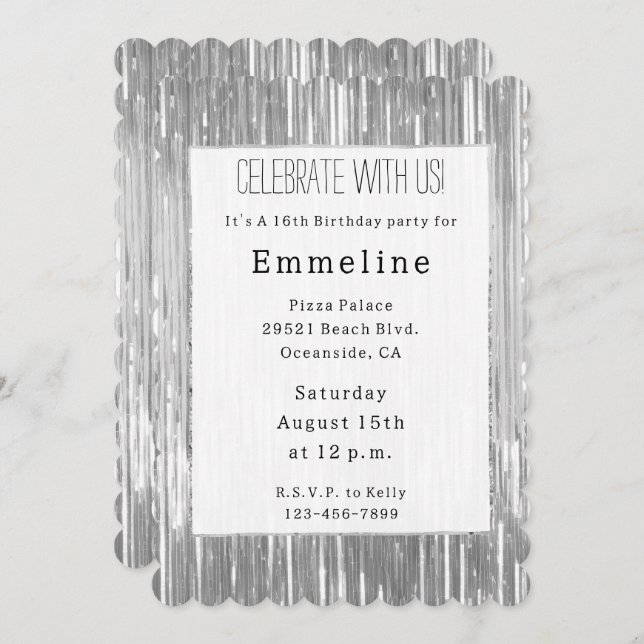 Invitation Glam Silver Glitzy Sparkhe Stripes (Devant / Derrière)