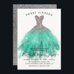 Invitation Glam Silver Mint Sparkle Robe Douce 16e anniversai<br><div class="desc">Glam moderne Silver Turquoise Aqua Mint Green Parties scintillant Épercée Aquarelle Robe douce 16e anniversaire Invitation</div>