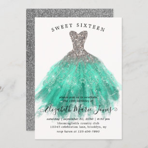 Invitation Glam Silver Mint Sparkle Robe Douce 16e anniversai