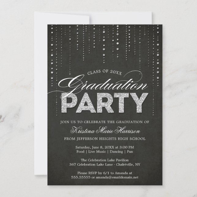 Invitation Glam Silver Parties scintillant Bling Party (Devant)
