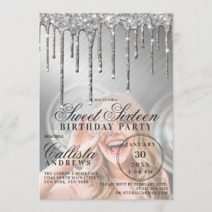 Invitation Glam Silver Parties scintillant métallique Drips P