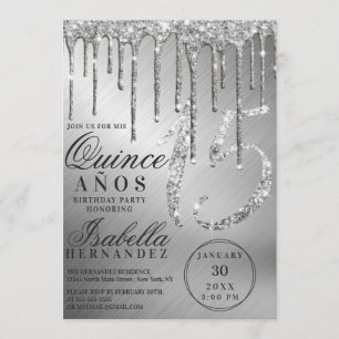 Invitation Glam Silver Parties scintillant métalliques Quince
