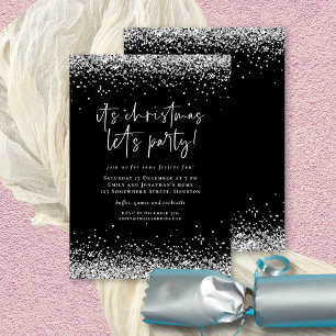 Invitation Glam Silver Parties scintillant Noël Lets Party