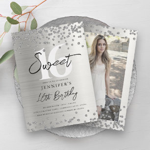 Invitation Glam Silver Parties scintillant Photo Sweet 16 Par